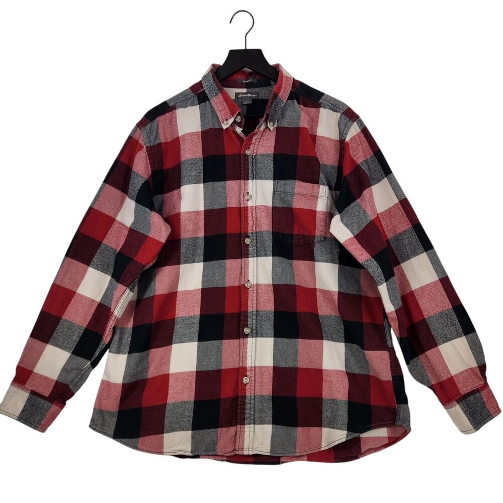 Eddie Bauer Men's Flannel Button Down Shirt Large Plaid Outdoor Ranch Western